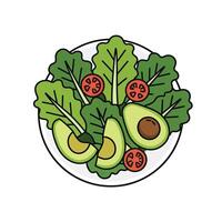 A plate of salad with avocado, tomatoes and lettuce vector