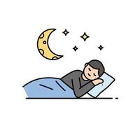 A man sleeping in bed with a moon and stars vector