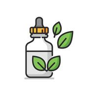 A bottle with a leaf in it and a leaf on top vector