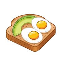 Avocado toast with eggs and avocado illustration vector