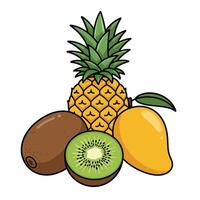 A pineapple, kiwi and mango are shown vector
