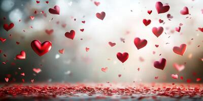 Red hearts falling gently in a romantic setting during a joyful celebration photo