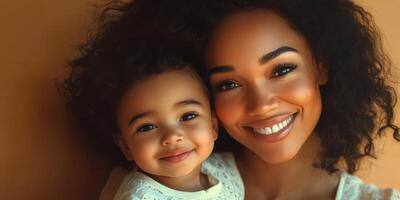 Smiling mother and child enjoying a sunny day together with joy and affection in their expressions photo