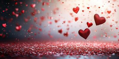 Floating red hearts creating a festive atmosphere of love during a romantic celebration photo