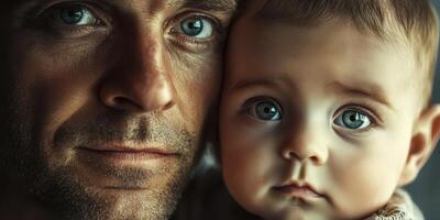 Emotional bond between father and baby captured in a close-up moment during the golden hour photo