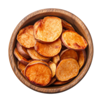 Orange sweet potato chips in a bowl on a transparent background png