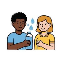 Two people holding a bottle of water and a bottle of water vector