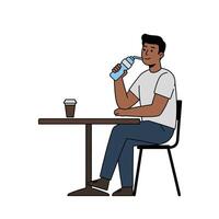 A man sitting at a table drinking water vector