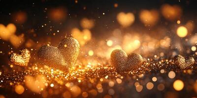 Sparkling golden hearts create a dreamy atmosphere filled with warmth and love during a romantic celebration photo