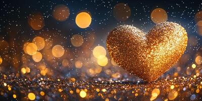 Golden glittering heart surrounded by sparkling lights in a festive atmosphere during a celebration photo