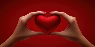 Hands creating a heart shape against a vibrant red background for a romantic or love-themed concept photo