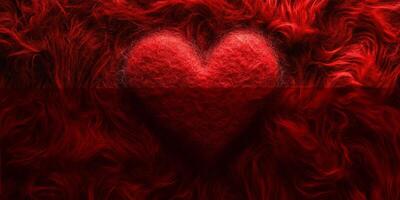 Textured red heart shape on a fuzzy background, creating a cozy and warm visual effect during a romantic theme photo