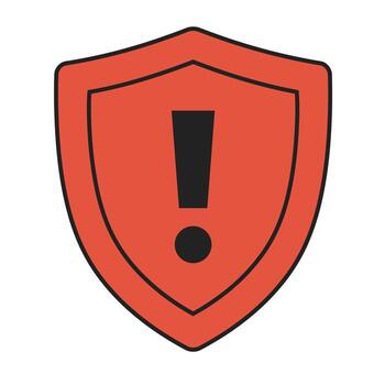 A red shield with an exclamation mark on it vector