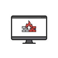 Firewall icon on a computer monitor vector
