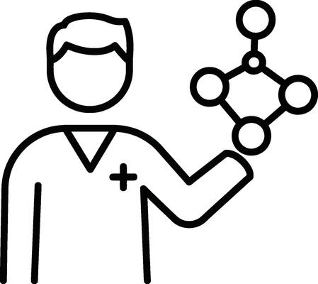 A man holding a molecule icon