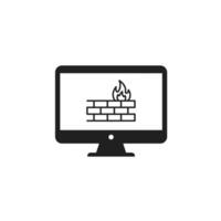 A computer monitor with a fire on it vector