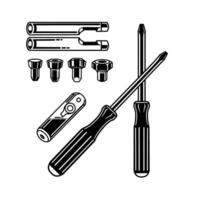 A Close up of a Screwdriver and Other Tools on a White Background vector