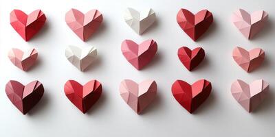 Colorful paper hearts displayed on a white background showcasing creative design and artistic craftsmanship photo