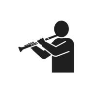 A black and white illustration of a man playing a flute vector