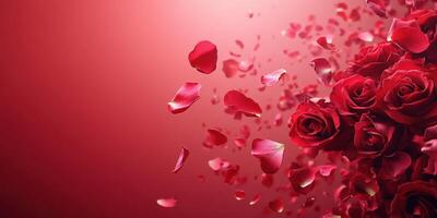 Vibrant red roses with falling petals create a romantic atmosphere for special occasions and celebrations photo