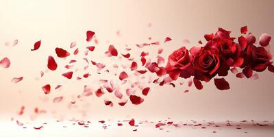 Roses and petals create a beautiful display of romance and elegance in a soft setting photo