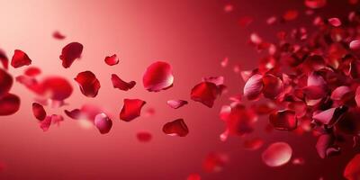 Floating red rose petals create a romantic atmosphere during a special celebration in a soft, warm setting photo