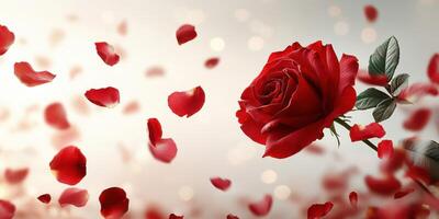 Roses and petals create a romantic atmosphere during a soft light event in a serene setting photo