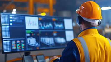 Logistics manager analyzing global supply chain data on computer Supply chain management concept photo