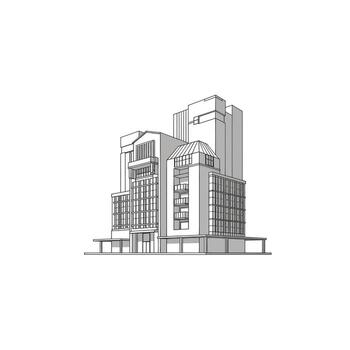 A drawing of a tall building with a large window vector