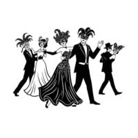 A black and white illustration of a couple in formal attire vector