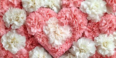Heart-shaped floral arrangement with pink and white carnations perfect for celebrations photo