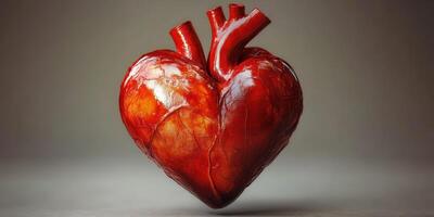Red heart sculpture symbolizing love and passion with intricate details on a neutral background photo