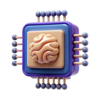 uma computador processador com uma cérebro dentro 3d png