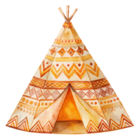 Watercolor teepee with a brown and orange pattern png