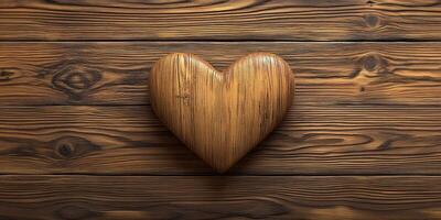 Rustic wooden heart shape on a textured wooden surface creates a warm and inviting atmosphere photo