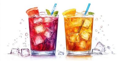 Refreshing summer drinks served over ice with vibrant colors and fruity garnishes photo