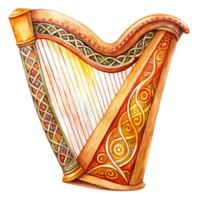 A painting of a harp with a gold and red design png