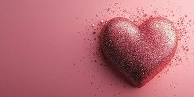Glittering pink heart decoration with sparkling details on soft pastel background for romantic occasions photo
