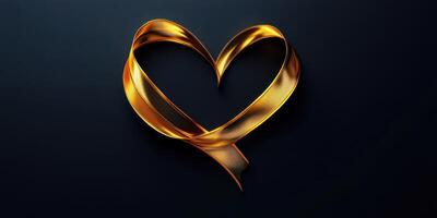 Golden ribbon shaped like a heart on a dark background symbolizes love and connection during special moments photo