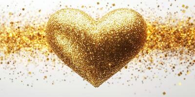 Shining golden heart with sparkling glitter against a white background photo