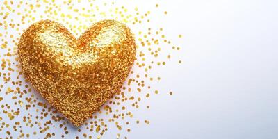 Heart-shaped glitter decoration with golden confetti on a light background photo