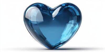 Beautiful blue heart-shaped crystal reflecting light and showing intricate details in a minimalist design setting photo