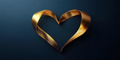 Golden ribbon forms a heart shape against a dark blue background showcasing elegance and affection photo
