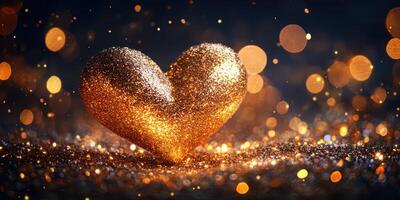 Golden heart sparkling brightly among shimmering lights during a festive celebration photo
