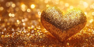 Sparkling golden heart shining bright against a shimmering backdrop photo