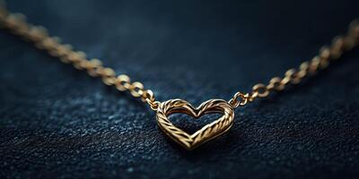 Elegant golden heart necklace displayed on a textured dark surface photo