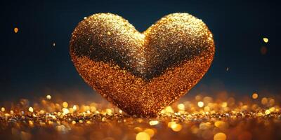 Sparkling golden heart shines brightly against a dark background, capturing the essence of love and affection in a magical moment photo