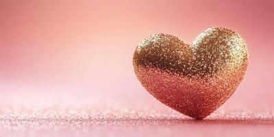 Glittering heart decoration on soft pink background for celebrations and romantic moments photo