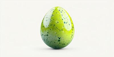 Unique green speckled egg resting on a plain surface showcasing vibrant colors and intricate design photo