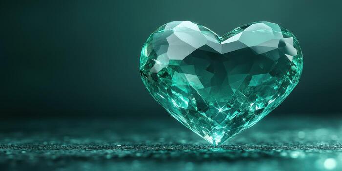 Heart-shaped emerald gemstone sparkles beautifully on a dark surface, exuding elegance and color in soft lighting photo